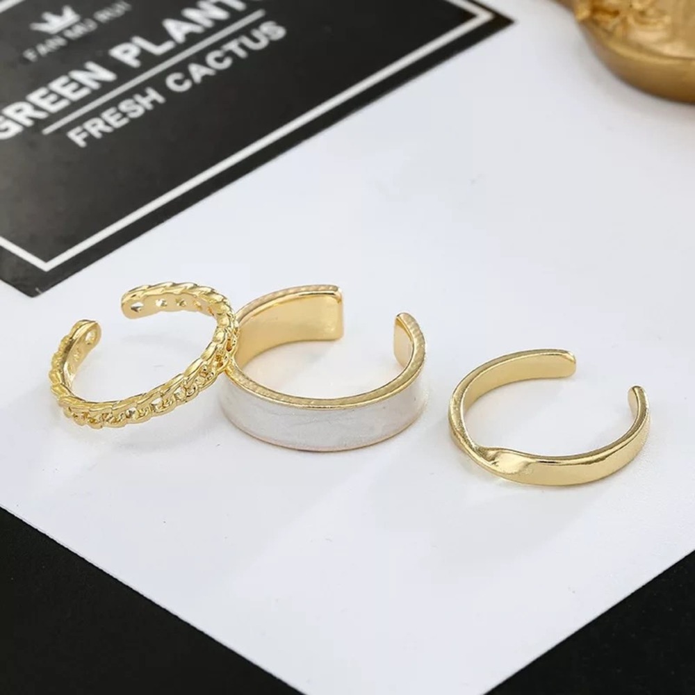 3 Piece Gold Chain Ring Set Adjustable Stackable NWT - Picture 2 of 5